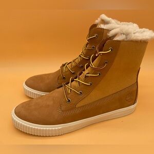 Sz  11 B Timberland Women Skyla Bay Fleece Fold Down Wheat Nubuck Hi-Too Boots